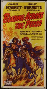 6j555 BLAZING ACROSS THE PECOS 3sh 1948 Charles Starrett as The Durango Kid with Smiley Burnette!