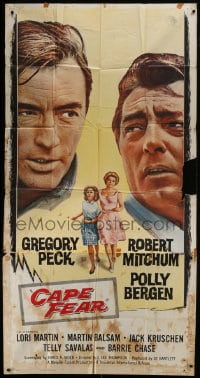 6j579 CAPE FEAR 3sh 1962 Gregory Peck, Robert Mitchum, Polly Bergen, classic film noir!