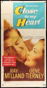 6j588 CLOSE TO MY HEART 3sh 1951 Gene Tierney & Ray Milland adopt a child, romantic close up!