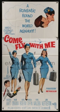 6j595 COME FLY WITH ME 3sh 1963 sexy airline hostesses daydreaming of men, round the world manhunt!