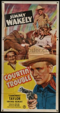 6j598 COURTIN' TROUBLE 3sh 1948 singing cowboy Jimmy Wakely with gun, Dub Cannonball Taylor!