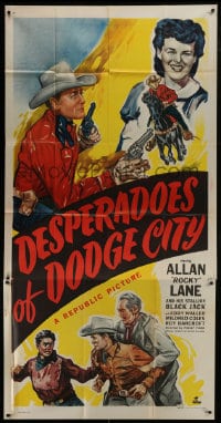 6j615 DESPERADOES OF DODGE CITY 3sh 1948 art of Allan Rocky Lane pointing gun & fighting bad guys!