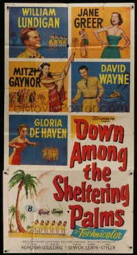 6j623 DOWN AMONG THE SHELTERING PALMS 3sh 1953 sexy Jane Greer, Mitzi Gaynor & Gloria De Haven!