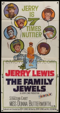 6j639 FAMILY JEWELS 3sh 1965 Jerry Lewis is seven times nuttier in seven roles, wacky art!