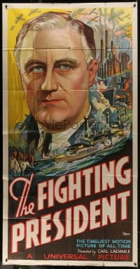6j645 FIGHTING PRESIDENT 3sh 1933 great art of President Franklin D. Roosevelt, rare!