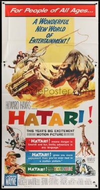 6j695 HATARI 3sh 1962 Howard Hawks, great Frank McCarthy artwork of John Wayne in Africa!