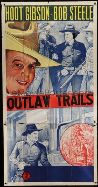 6j705 HOOT GIBSON/BOB STEELE 3sh 1940s cool cowboy artwork, both starring in Outlaw Trail!