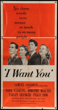 6j716 I WANT YOU style A 3sh 1951 Dana Andrews, Dorothy McGuire, Farley Granger, Peggy Dow