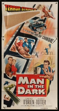 6j771 MAN IN THE DARK 3D 3sh 1953 really cool different 3-D artwork montage on film strip!