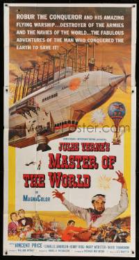 6j783 MASTER OF THE WORLD 3sh 1961 Jules Verne, Vincent Price, cool art of enormous flying machine!