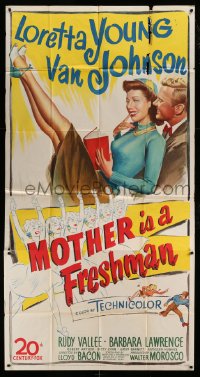6j795 MOTHER IS A FRESHMAN 3sh 1949 art of Loretta Young & Van Johnson, cheer leader of the year!