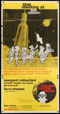 6j796 MOUSE ON THE MOON int'l 3sh 1963 cool cartoon art of English astronauts on moon!