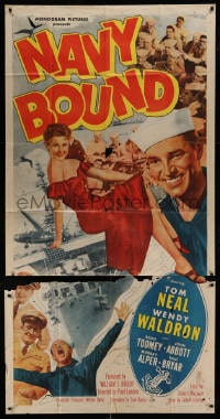 6j804 NAVY BOUND 3sh 1951 boxing Navy sailor Tom Neal, sexy Wendy Waldron, cool cast montage!