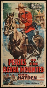 6j838 PERILS OF THE ROYAL MOUNTED 3sh 1942 Columbia serial, full-length art of Mountie on horse!
