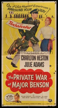 6j850 PRIVATE WAR OF MAJOR BENSON 3sh 1955 Charlton Heston, Julie Adams & little kids!