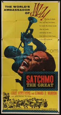 6j872 SATCHMO THE GREAT 3sh 1957 wonderful image of Louis Armstrong playing trumpet & singing!