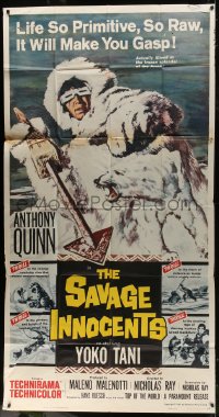 6j873 SAVAGE INNOCENTS 3sh 1961 Nicholas Ray, great art of Eskimo Anthony Quinn & polar bear!