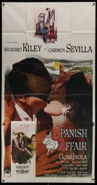 6j905 SPANISH AFFAIR 3sh 1957 giant close up of Richard Kiley kissing Carmen Sevilla, Don Siegel!