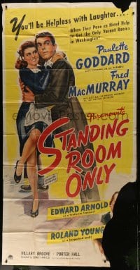 6j912 STANDING ROOM ONLY 3sh 1944 art of housemaid Paulette Goddard held by Fred MacMurray!