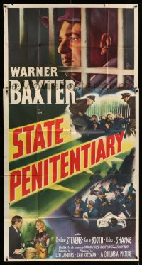 6j914 STATE PENITENTIARY 3sh 1950 Warner Baxter, filmed behind bars, cool prison poster design!