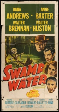 6j924 SWAMP WATER 3sh R1947 Jean Renoir, art of top stars by the sinister mysterious swamp!