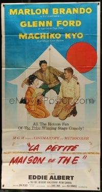 6j932 TEAHOUSE OF THE AUGUST MOON 3sh 1956 art of Asian Marlon Brando, Glenn Ford & Machiko Kyo!