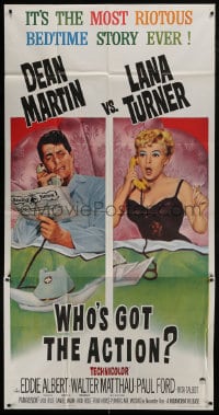 6j985 WHO'S GOT THE ACTION 3sh 1962 great image of Dean Martin & Lana Turner w/phones in bed, rare!