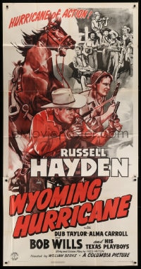 6j990 WYOMING HURRICANE 3sh 1943 art of cowboy Russell Hayden + Bob Wills & his Texas Playboys!