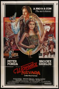 6j019 WANDA NEVADA 40x60 1979 art of gamblers Brooke Shields holding 4 aces poker hand & Peter Fonda
