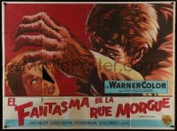 6j138 PHANTOM OF THE RUE MORGUE Argentinean 43x58 1954 art of mammoth monstrous man & scared girl!