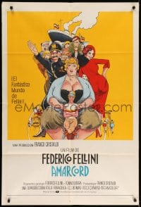 6j146 AMARCORD Argentinean 1974 Federico Fellini classic comedy, great art by Giuliano Geleng!