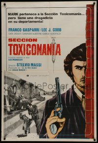 6j152 BLOOD SWEAT & FEAR Argentinean 1975 art of Franco Gasparri with gun by hypodermic needle!