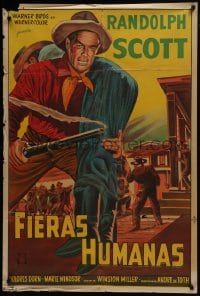 6j154 BOUNTY HUNTER Argentinean 1954 full-length art of cowboy Randolph Scott with smoking gun!