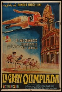 6j185 GRAND OLYMPICS Argentinean 1961 fantastic high jump & female hurdlers artwork in Rome, Italy!