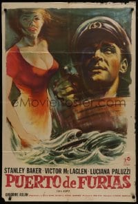 6j230 SEA FURY Argentinean 1959 different art of Stanley Baker & beautiful Luciana Paluzzi, rare!