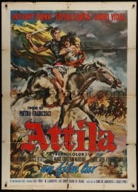 6j340 ATTILA Italian 1p 1956 art of Anthony Quinn & sexy Sophia Loren on horse by Averardo Ciriello