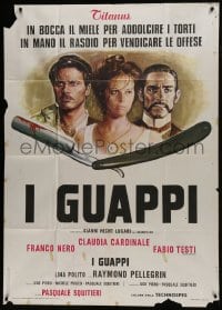 6j351 BLOOD BROTHERS Italian 1p 1974 art of Claudia Cardinale, Nero, Testi & bloody straight razor!