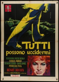 6j384 EVERYBODY WANTS TO KILL ME Italian 1p 1957 Fratini art of murderer standing over victim!