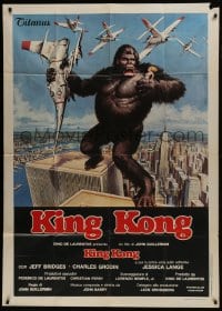 6j420 KING KONG Italian 1p 1976 John Berkey art of BIG ape on the Twin Towers in New York City!