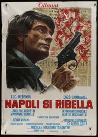 6j434 MAN CALLED MAGNUM Italian 1p 1977 art of Luc Merenda with gun over newspaper background!