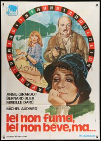 6j461 SHE DOES NOT DRINK SMOKE OR FLIRT BUT SHE TALKS Italian 1p 1971 Luca art in roulette wheel!
