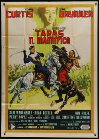 6j474 TARAS BULBA Italian 1p 1962 great art of Tony Curtis & Yul Brynner clashing on horses!