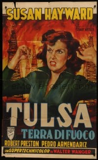 6j482 TULSA Italian 1p 1949 different Ciriello art of Susan Hayward & Oklahoma oil fields on fire!