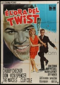 6j484 TWIST AROUND THE CLOCK Italian 1p 1962 art of Chubby Checker & teens doing The Twist!