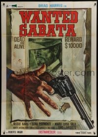 6j493 WANTED SABATA Italian 1p 1970 spaghetti western art of Brad Harris on wanted poster + gun!