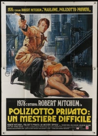 6j253 AMSTERDAM KILL Italian 2p 1978 different art of Robert Mitchum pointing gun by girl!