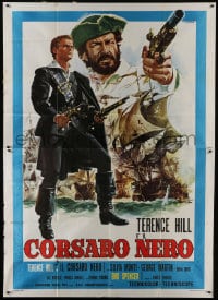 6j263 BLACKIE THE PIRATE Italian 2p 1971 cool art of Terence Hill & Bud Spencer by Renato Casaro!