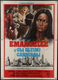 6j274 EMANUELLE & THE LAST CANNIBALS Italian 2p 1982 art of sexy Laura Gemser + woman attacked!
