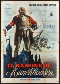 6j279 FABULOUS BARON MUNCHAUSEN Italian 2p 1964 Cesselon art of Baron Munchausen by cannon, rare!