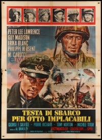 6j288 HELL IN NORMANDY Italian 2p 1968 Guy Madison, cool World War II art by Ezio Tarantelli!